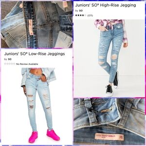 (Size 5)Juniors SO® Stretch Jeans -Distressed Low Rise & High Rise Jeggings NEW